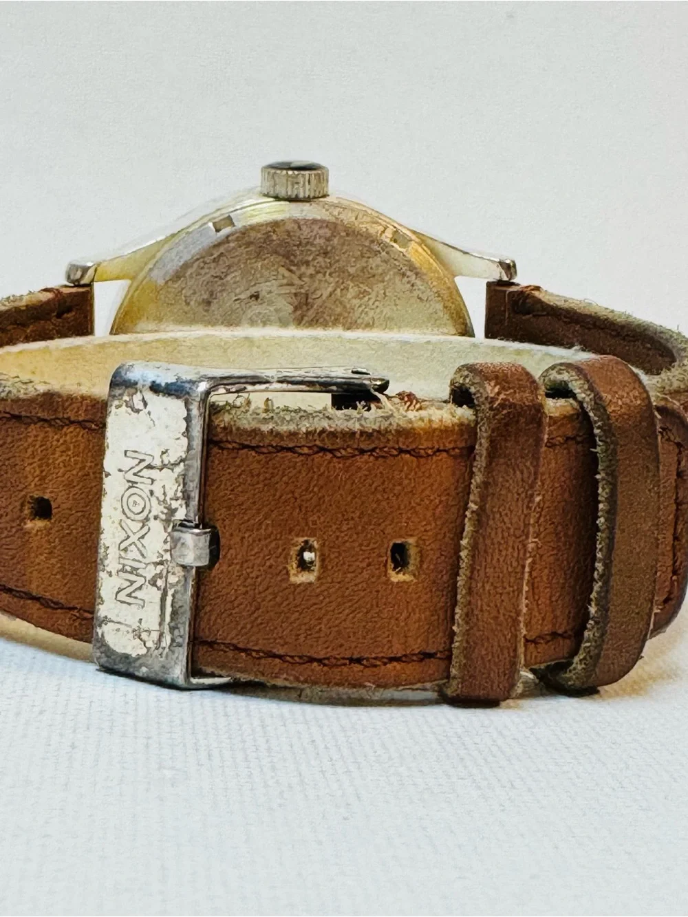 Nixon The Sentry 42mm Men's Day/Date Watch Silver Brown Leather Black Dial